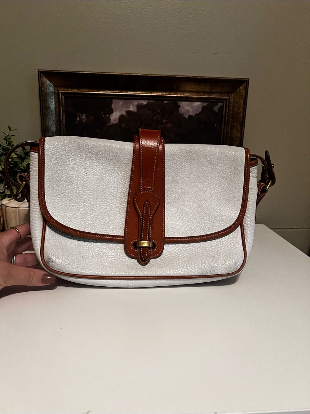 Vintage Dooney and Bourke White and Brown Leather Crossbody Bag